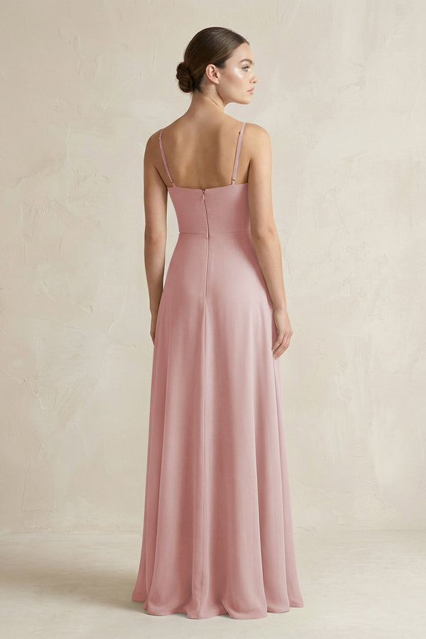 A - Line Chiffon Spaghetti Strap Bridesmaid Dress in Dusty Rose - KissProm Bridesmaid Dresses