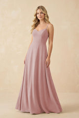 A-Line Chiffon Spaghetti Strap Bridesmaid Dress in Dusty Rose - KissProm BRIDESMAID DRESSES
