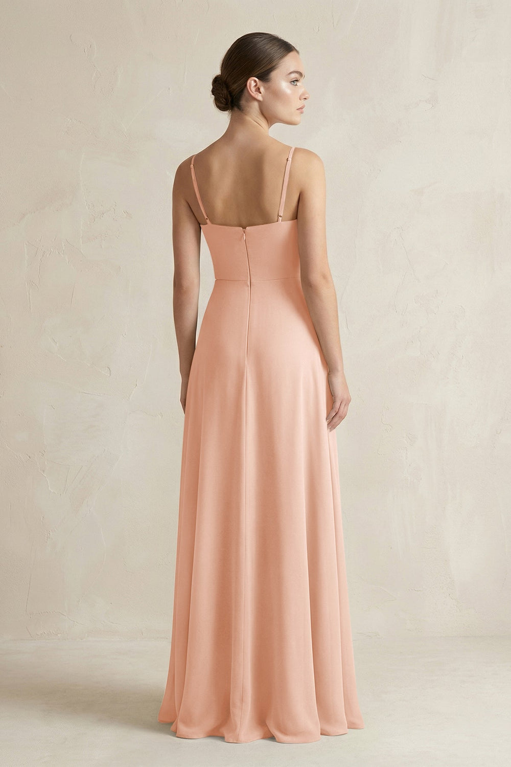 A - Line Chiffon Spaghetti Strap Bridesmaid Dress in English Rose - KissProm Bridesmaid Dresses