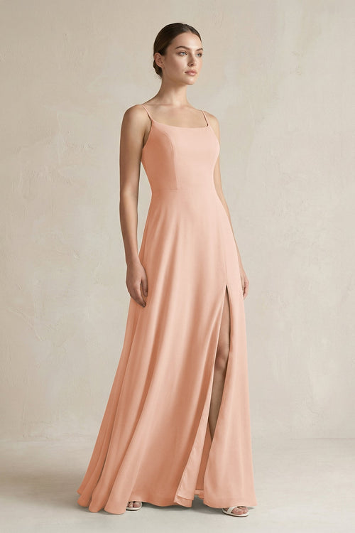 A - Line Chiffon Spaghetti Strap Bridesmaid Dress in English Rose - KissProm Bridesmaid Dresses
