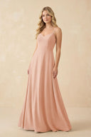 A-Line Chiffon Spaghetti Strap Bridesmaid Dress in English Rose - KissProm BRIDESMAID DRESSES