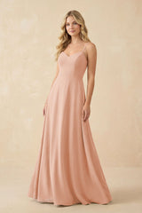 A-Line Chiffon Spaghetti Strap Bridesmaid Dress in English Rose - KissProm BRIDESMAID DRESSES