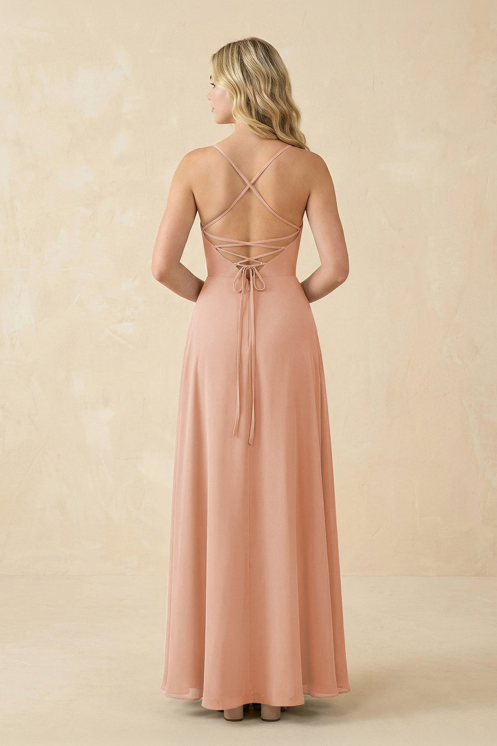 A-Line Chiffon Spaghetti Strap Bridesmaid Dress in English Rose - KissProm BRIDESMAID DRESSES