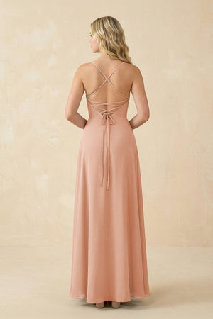 A-Line Chiffon Spaghetti Strap Bridesmaid Dress in English Rose - KissProm BRIDESMAID DRESSES