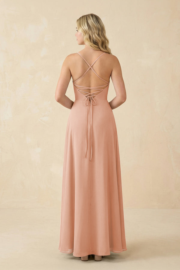 A-Line Chiffon Spaghetti Strap Bridesmaid Dress in English Rose - KissProm BRIDESMAID DRESSES