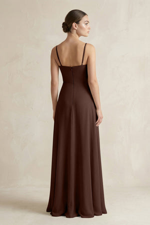 A - Line Chiffon Spaghetti Strap Bridesmaid Dress in Espresso - KissProm Bridesmaid Dresses