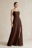 A - Line Chiffon Spaghetti Strap Bridesmaid Dress in Espresso - KissProm Bridesmaid Dresses