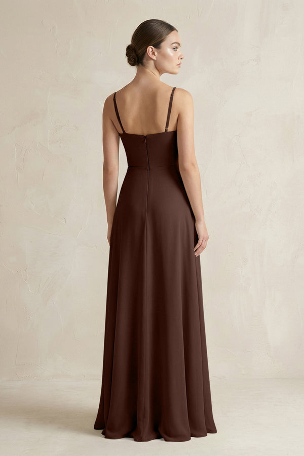A - Line Chiffon Spaghetti Strap Bridesmaid Dress in Espresso - KissProm Bridesmaid Dresses