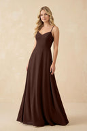 A-Line Chiffon Spaghetti Strap Bridesmaid Dress in Espresso - KissProm BRIDESMAID DRESSES
