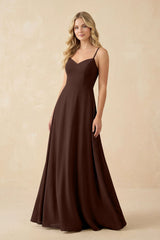 A-Line Chiffon Spaghetti Strap Bridesmaid Dress in Espresso - KissProm BRIDESMAID DRESSES