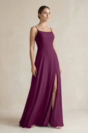 A - Line Chiffon Spaghetti Strap Bridesmaid Dress in Fig - KissProm Bridesmaid Dresses