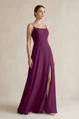 A - Line Chiffon Spaghetti Strap Bridesmaid Dress in Fig - KissProm Bridesmaid Dresses
