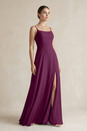 A - Line Chiffon Spaghetti Strap Bridesmaid Dress in Fig - KissProm Bridesmaid Dresses
