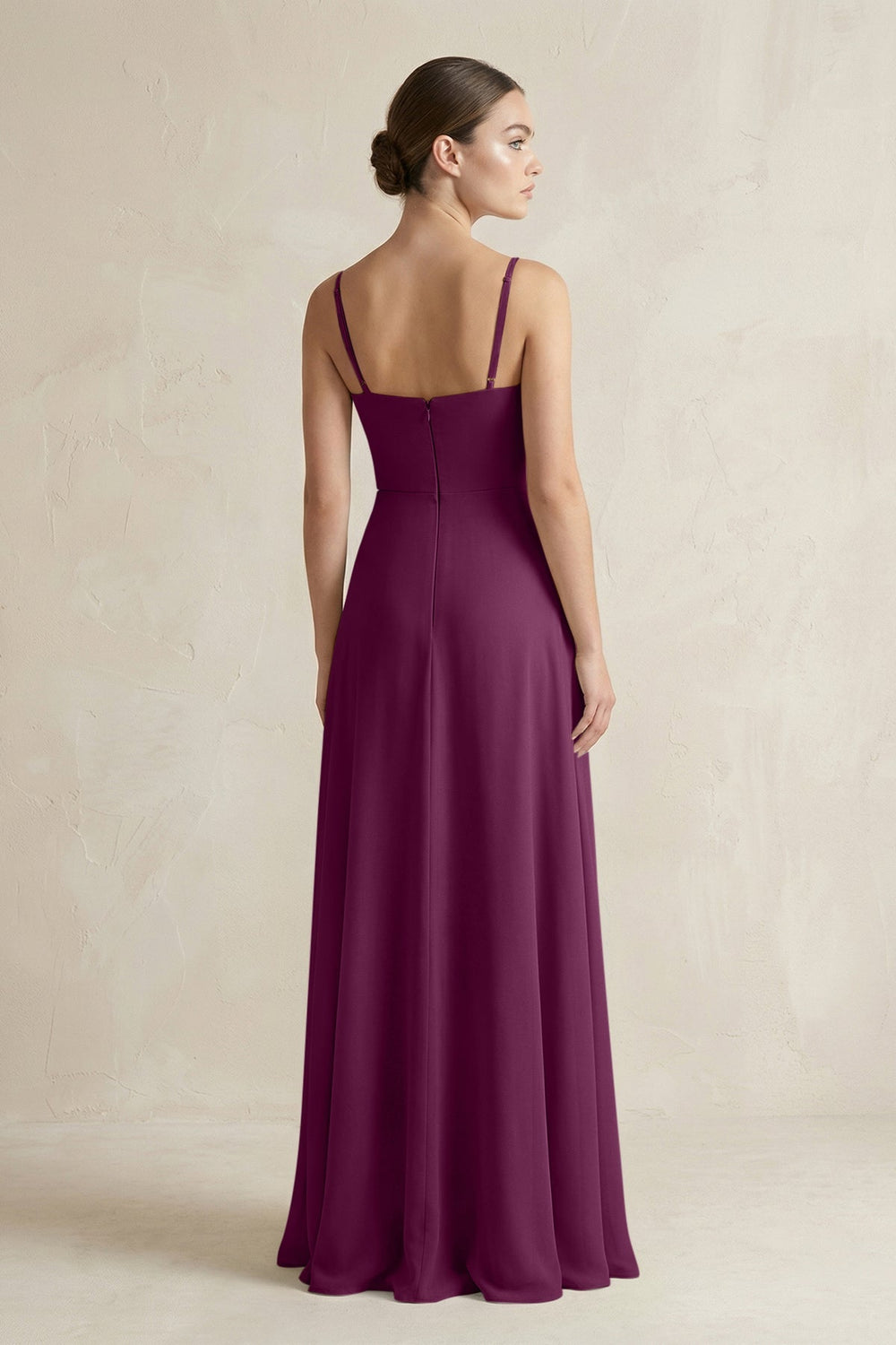 A - Line Chiffon Spaghetti Strap Bridesmaid Dress in Fig - KissProm Bridesmaid Dresses