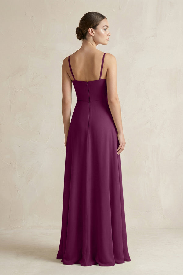 A - Line Chiffon Spaghetti Strap Bridesmaid Dress in Fig - KissProm Bridesmaid Dresses