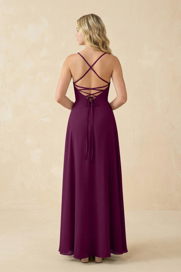 A-Line Chiffon Spaghetti Strap Bridesmaid Dress in Fig - KissProm BRIDESMAID DRESSES
