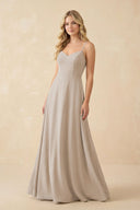 A-Line Chiffon Spaghetti Strap Bridesmaid Dress in Frost - KissProm BRIDESMAID DRESSES