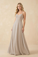 A-Line Chiffon Spaghetti Strap Bridesmaid Dress in Frost - KissProm BRIDESMAID DRESSES