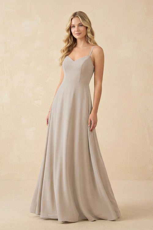 A-Line Chiffon Spaghetti Strap Bridesmaid Dress in Frost - KissProm BRIDESMAID DRESSES