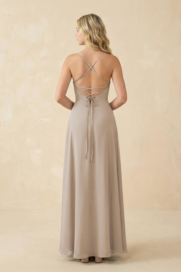 A-Line Chiffon Spaghetti Strap Bridesmaid Dress in Frost - KissProm BRIDESMAID DRESSES
