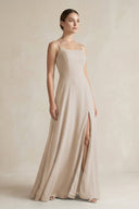 A - Line Chiffon Spaghetti Strap Bridesmaid Dress in Frost - KissProm Bridesmaid Dresses