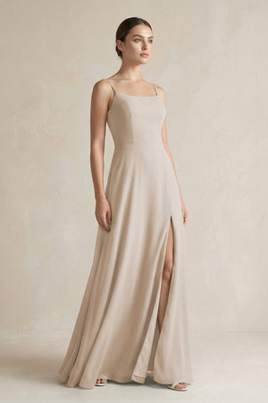 A - Line Chiffon Spaghetti Strap Bridesmaid Dress in Frost - KissProm Bridesmaid Dresses