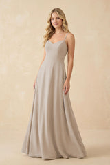 A-Line Chiffon Spaghetti Strap Bridesmaid Dress in Frost - KissProm BRIDESMAID DRESSES