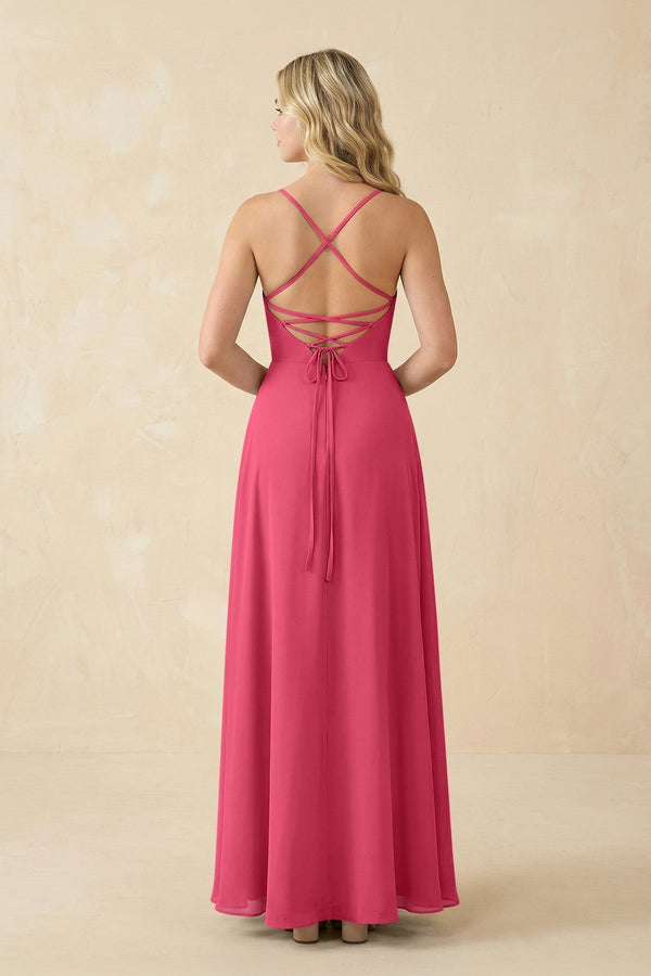 A-Line Chiffon Spaghetti Strap Bridesmaid Dress in Fuchsia - KissProm BRIDESMAID DRESSES