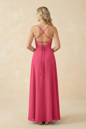 A-Line Chiffon Spaghetti Strap Bridesmaid Dress in Fuchsia - KissProm BRIDESMAID DRESSES