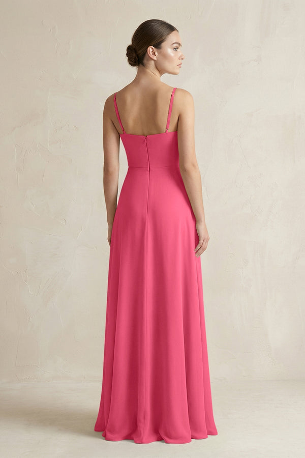 A - Line Chiffon Spaghetti Strap Bridesmaid Dress in Fuchsia - KissProm Bridesmaid Dresses