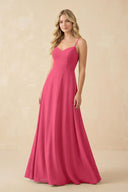 A-Line Chiffon Spaghetti Strap Bridesmaid Dress in Fuchsia - KissProm BRIDESMAID DRESSES
