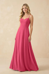 A-Line Chiffon Spaghetti Strap Bridesmaid Dress in Fuchsia - KissProm BRIDESMAID DRESSES