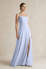 A - Line Chiffon Spaghetti Strap Bridesmaid Dress in Ice - KissProm Bridesmaid Dresses
