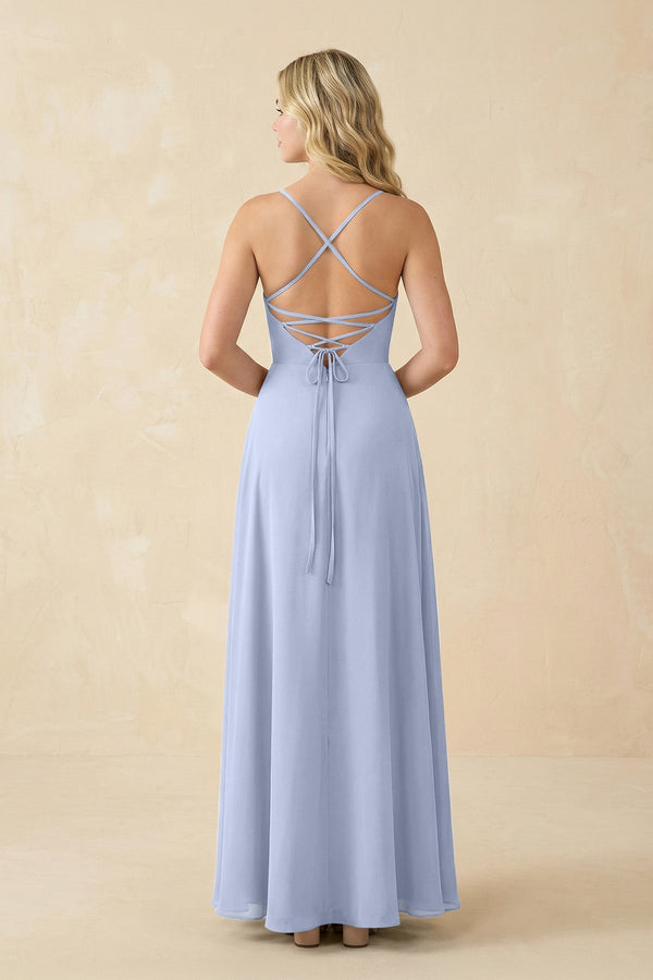A-Line Chiffon Spaghetti Strap Bridesmaid Dress in Ice - KissProm BRIDESMAID DRESSES