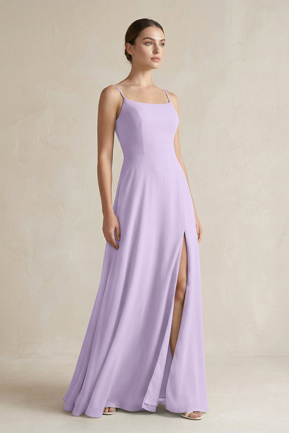 A - Line Chiffon Spaghetti Strap Bridesmaid Dress in Lavender - KissProm Bridesmaid Dresses