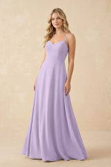 A-Line Chiffon Spaghetti Strap Bridesmaid Dress in Lavender - KissProm BRIDESMAID DRESSES