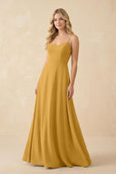 A-Line Chiffon Spaghetti Strap Bridesmaid Dress in Marigold - KissProm BRIDESMAID DRESSES