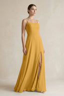 A - Line Chiffon Spaghetti Strap Bridesmaid Dress in Marigold - KissProm Bridesmaid Dresses
