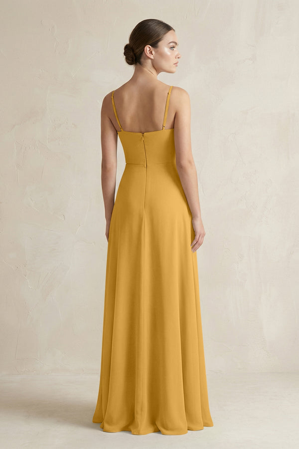 A - Line Chiffon Spaghetti Strap Bridesmaid Dress in Marigold - KissProm Bridesmaid Dresses