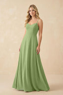 A-Line Chiffon Spaghetti Strap Bridesmaid Dress in Matcha - KissProm BRIDESMAID DRESSES