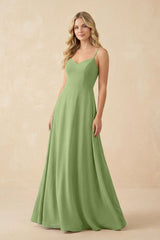 A-Line Chiffon Spaghetti Strap Bridesmaid Dress in Matcha - KissProm BRIDESMAID DRESSES