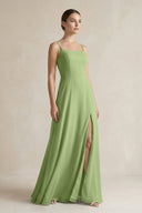 A - Line Chiffon Spaghetti Strap Bridesmaid Dress in Matcha - KissProm Bridesmaid Dresses