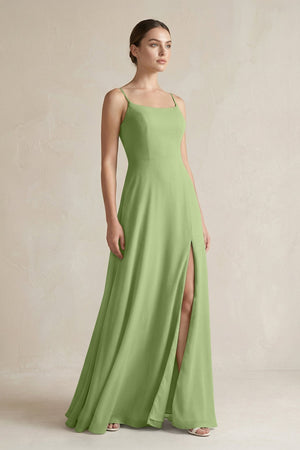 A - Line Chiffon Spaghetti Strap Bridesmaid Dress in Matcha - KissProm Bridesmaid Dresses