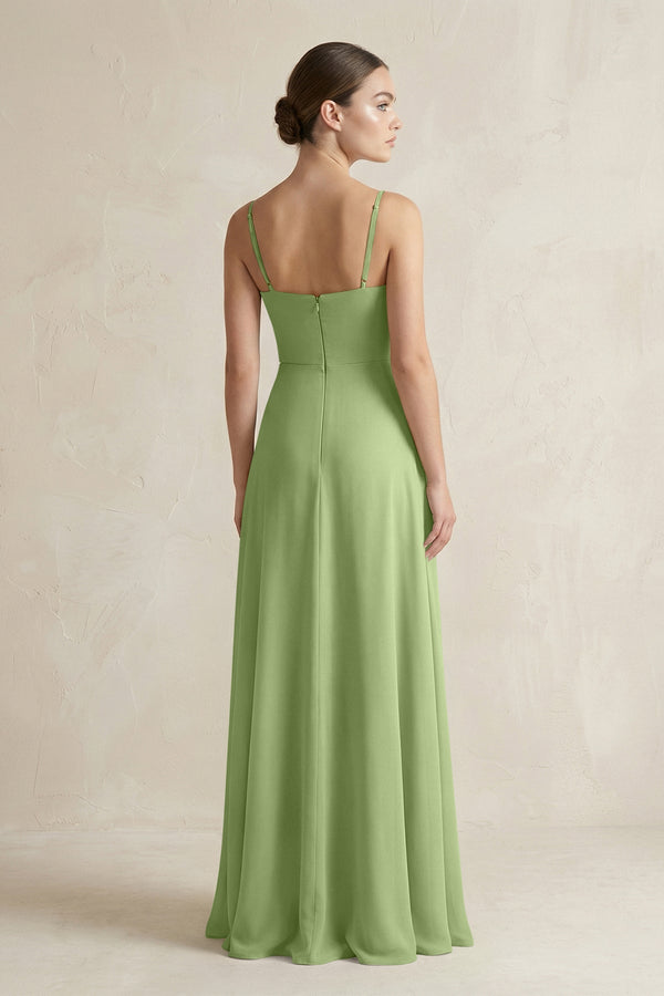 A - Line Chiffon Spaghetti Strap Bridesmaid Dress in Matcha - KissProm Bridesmaid Dresses