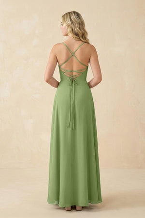 A-Line Chiffon Spaghetti Strap Bridesmaid Dress in Matcha - KissProm BRIDESMAID DRESSES