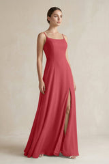 A - Line Chiffon Spaghetti Strap Bridesmaid Dress in Merlot - KissProm Bridesmaid Dresses