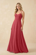 A-Line Chiffon Spaghetti Strap Bridesmaid Dress in Merlot - KissProm BRIDESMAID DRESSES