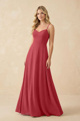 A-Line Chiffon Spaghetti Strap Bridesmaid Dress in Merlot - KissProm BRIDESMAID DRESSES