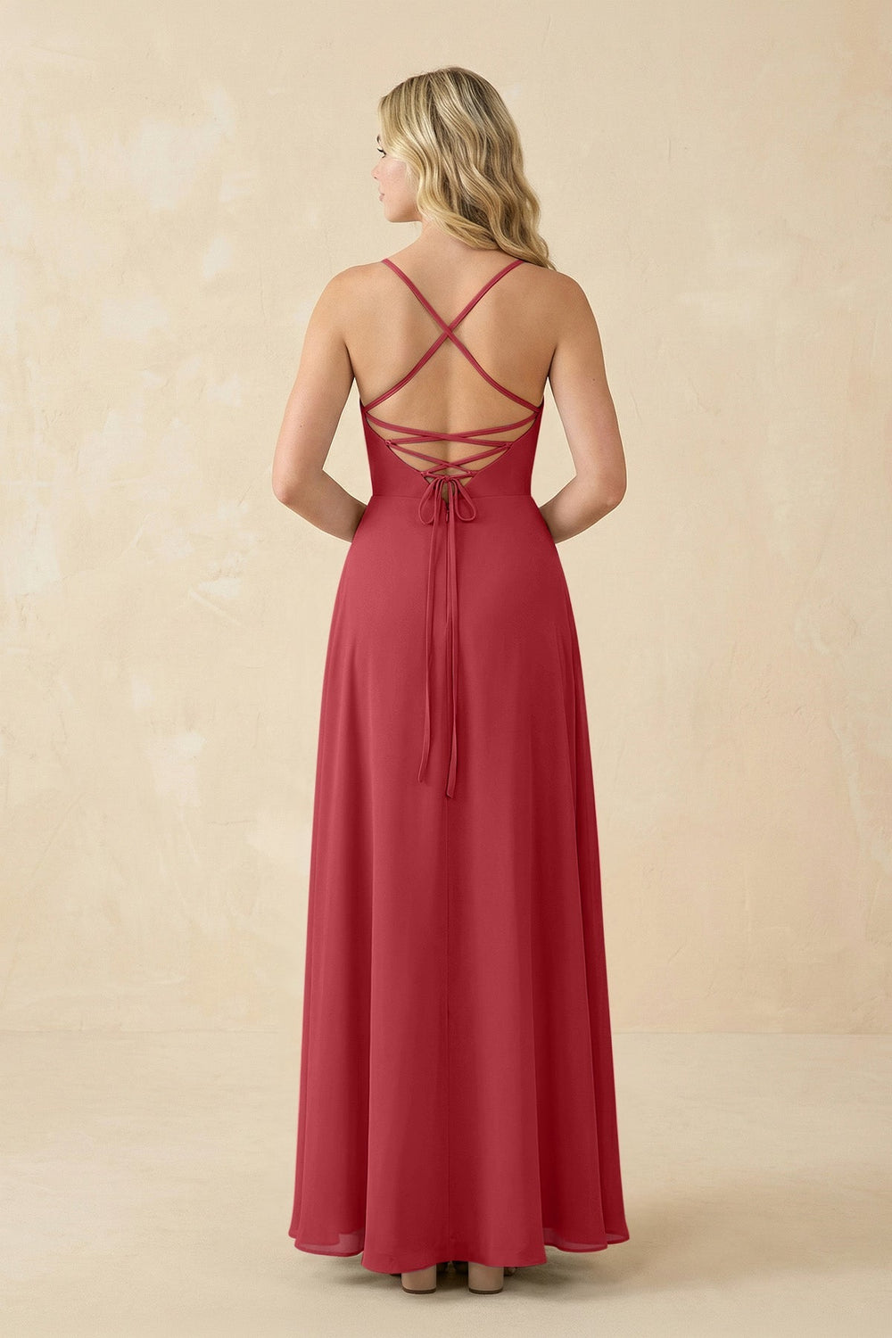 A-Line Chiffon Spaghetti Strap Bridesmaid Dress in Merlot - KissProm BRIDESMAID DRESSES