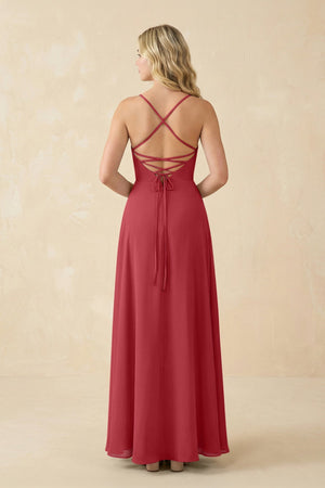 A-Line Chiffon Spaghetti Strap Bridesmaid Dress in Merlot - KissProm BRIDESMAID DRESSES